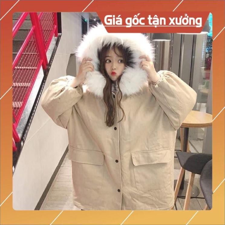 Áo Khoác Kaki 💟Freeship💟 Áo Khoác Nữ Có Mũ Cúc Bấm Dày - Áo Nhập Quảng Châu Siêu Dày