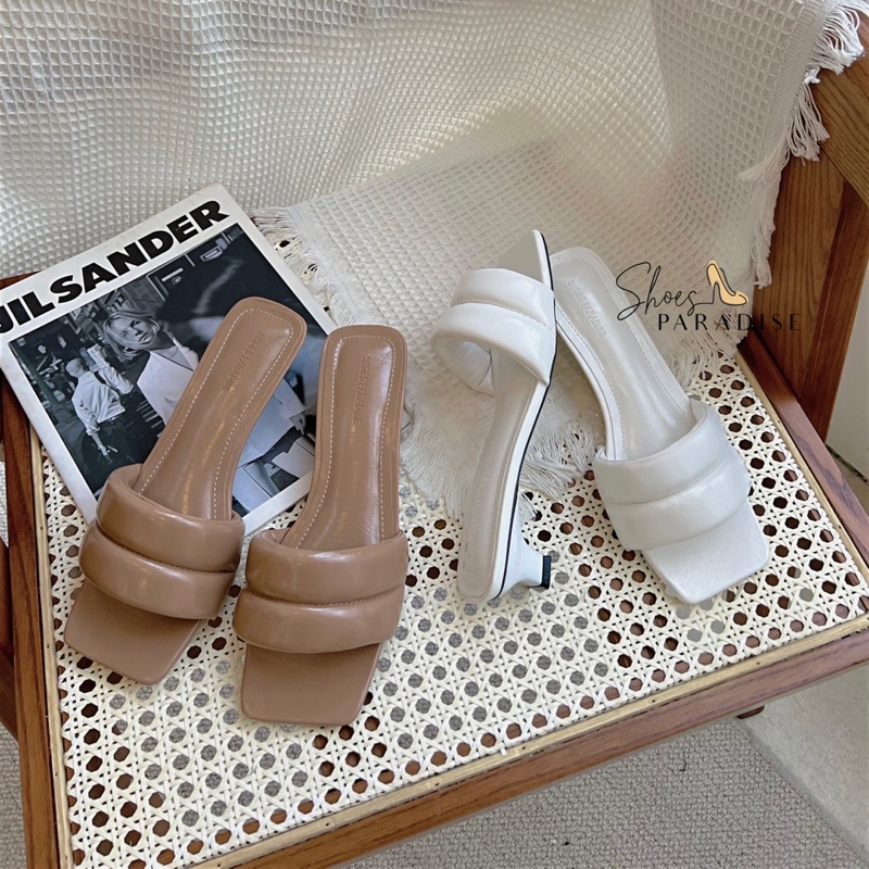 Giày cao gót nữ bảng ngang mút cao gót 3p đế vuông da mềm êm hàn quốc SHOESPARADISE