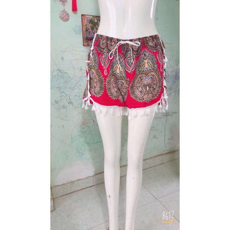 [size 2/50-60ky] Quần đùi 🩳 lanh đi biển viền ren tua rua
