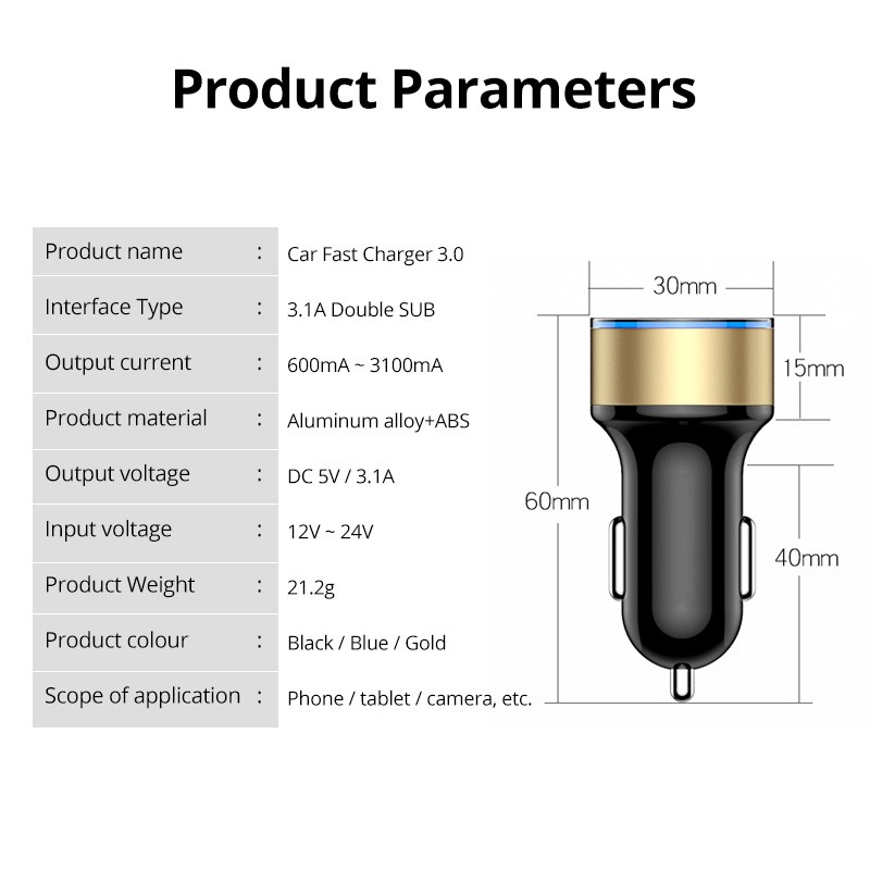 Ankndo bộ sạc xe hơi Tẩu sạc 12-24V với 2 cổng USB tích hợp màn hình hiển thị LCD 3.1A