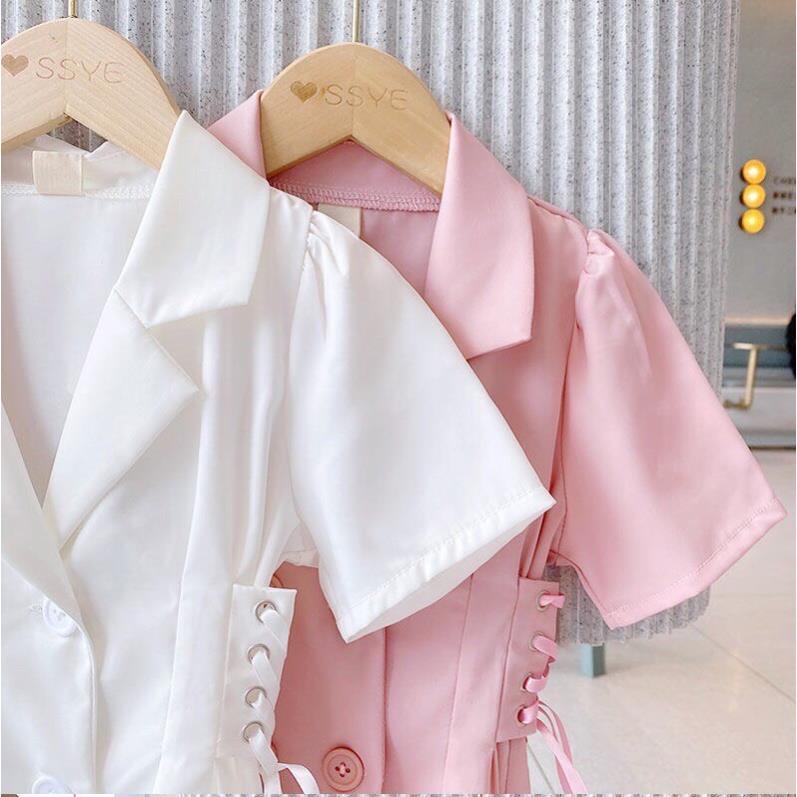 Váy bé gái phong cách Hàn quốc, size 9-28kg dáng vest có dây đan 2 bên hông cực sành điệu Hongvibaby