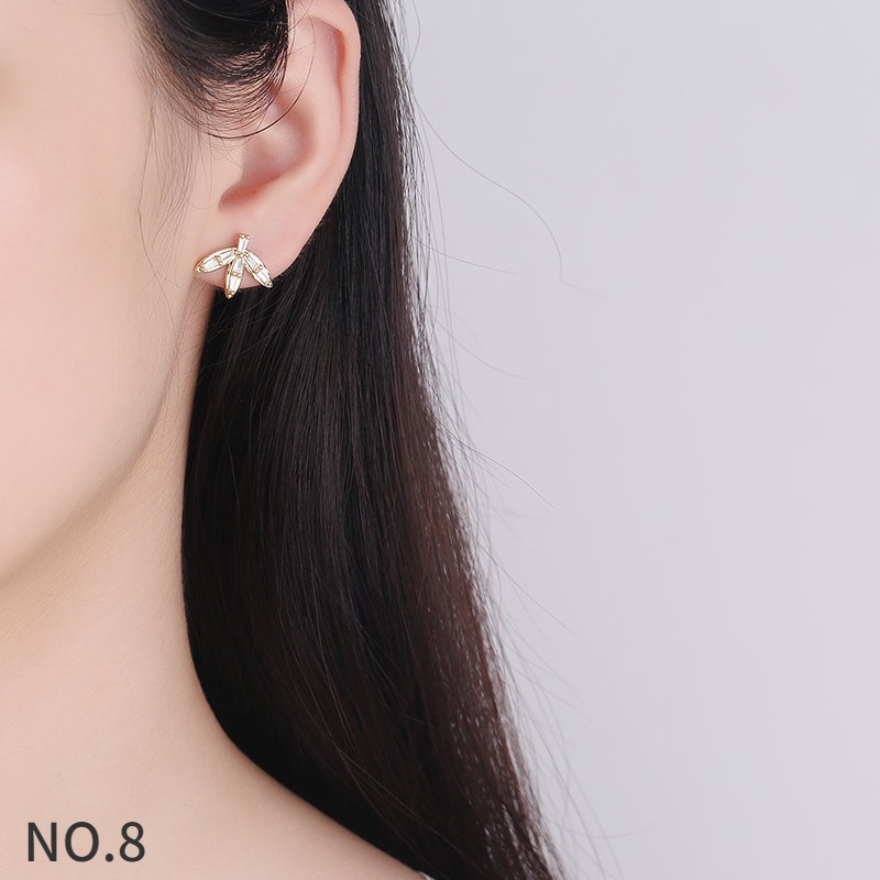 Bông Tai Mạ Bạc 925 Đính Đá Kim Cương Trắng Và Vàng 18K Thời Trang