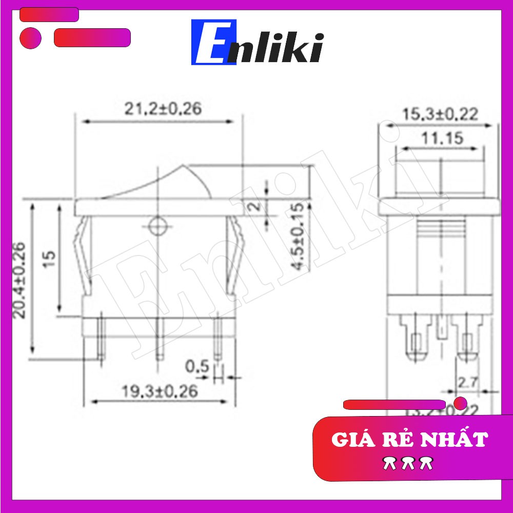 Công Tắc Bập Bênh 3 Chế Độ 6A 250V 21x15mm Đen KCD1-203