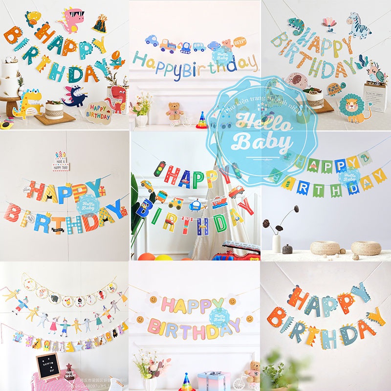 Dây chữ Happy Birthday bằng giấy theo chủ đề