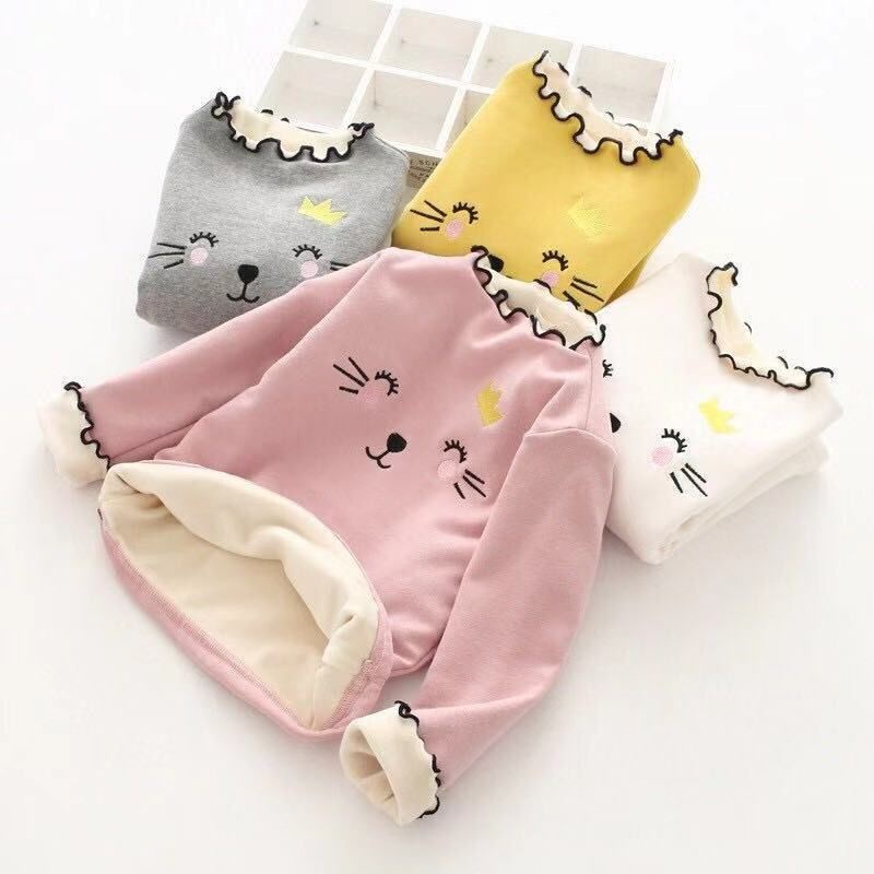 Áo giữ nhiệt cho bé gái lót lông cổ cao viền chất nỉ bông siêu ấm hàng Quảng Châu thêu hình thỏ xinh xắn JIMADO TQ5111