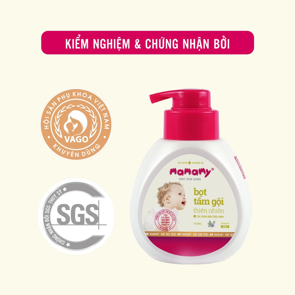 Combo 3 Túi bổ sung Bọt tắm gội thiên nhiên 400ml/túi Mamamy hương Floral, an toàn cho bé