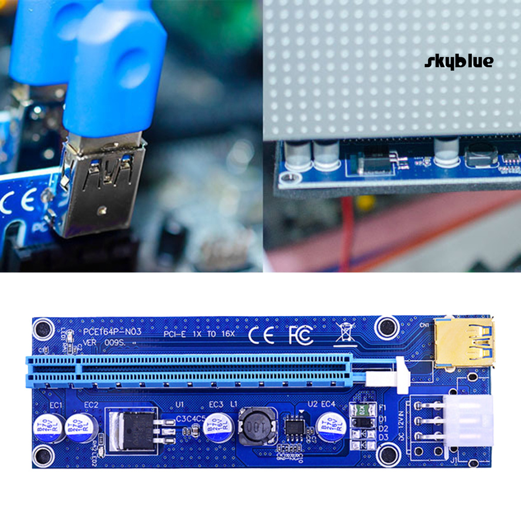 [SK]009S PCI-E Plug Play USB3.0 PCI-E 1X to 16X Riser Card Express Extension Cable for Miner