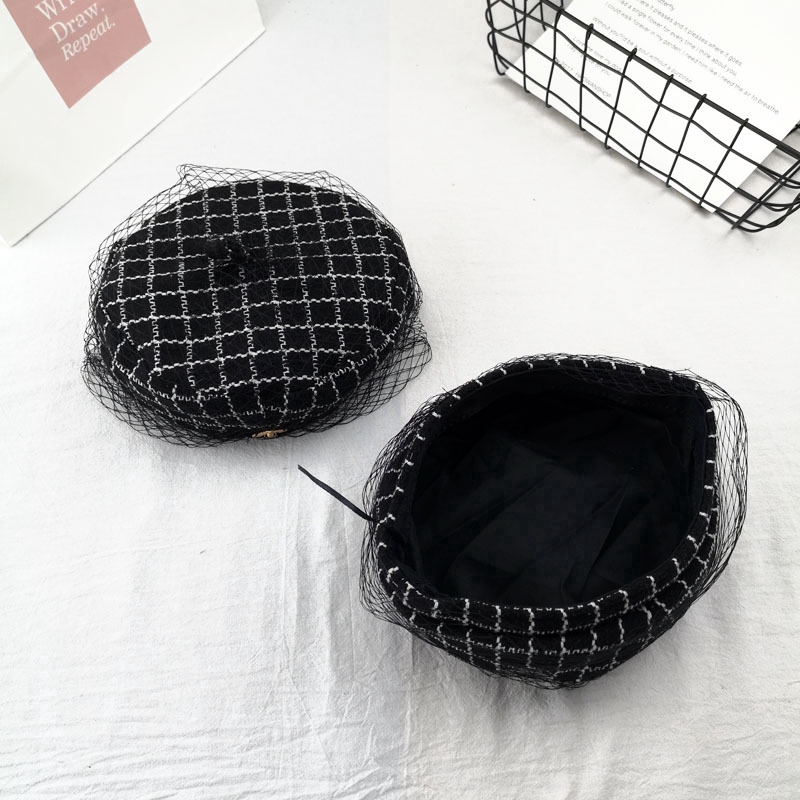 European and American style European and American style black beret with plaid pattern, luxury fashion for women