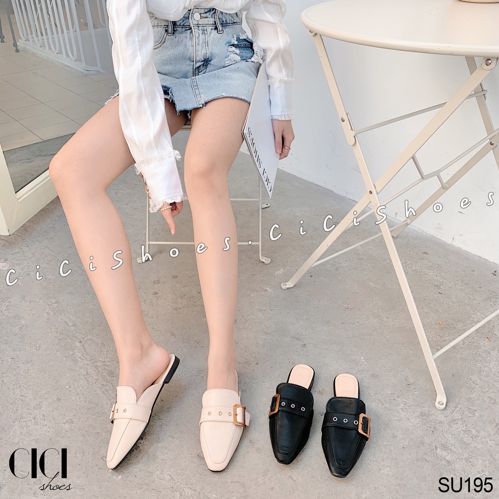 Giày sục nữ CiCi Shoes, dép sục da mũi thon đai lỗ ngang khoá D đồng - SU195