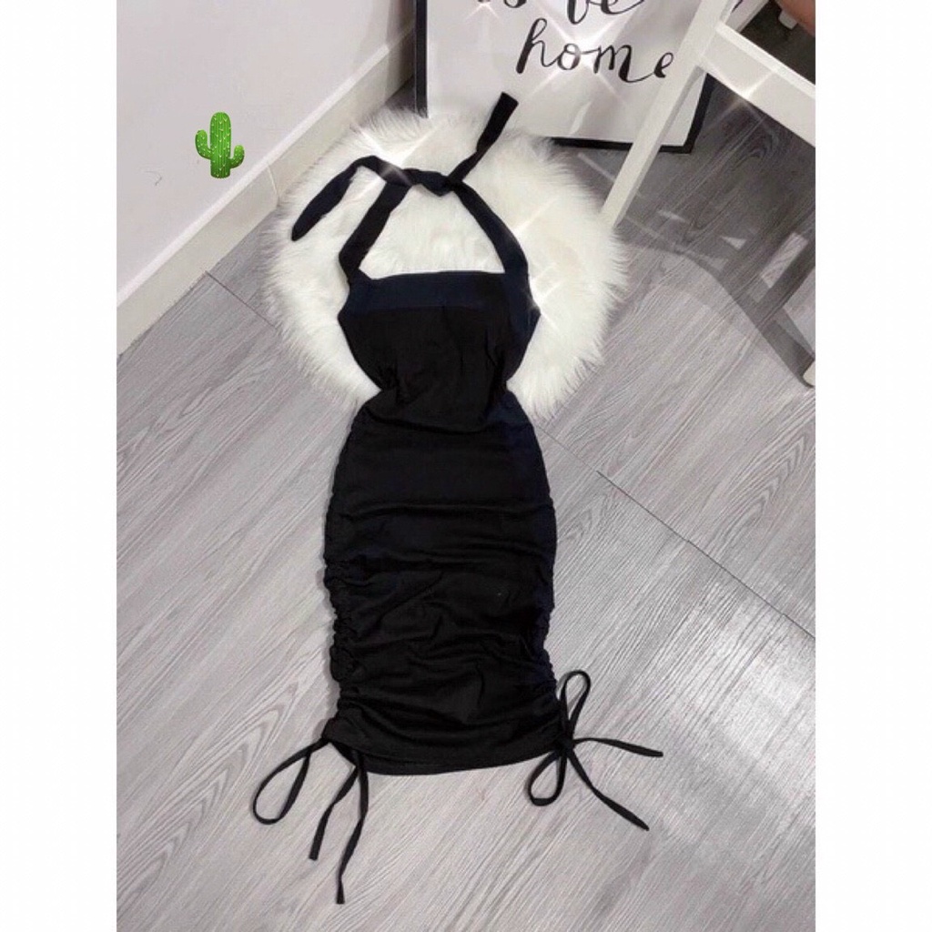 đầm body borip kiểu cổ yếm hở lưng rút dây