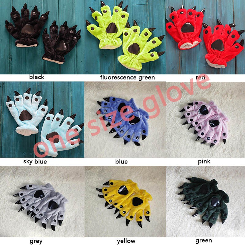 Găng Tay Flannel Mềm Mại Hình Móng Vuốt/Gấu/Khủng Long Cho Halloween