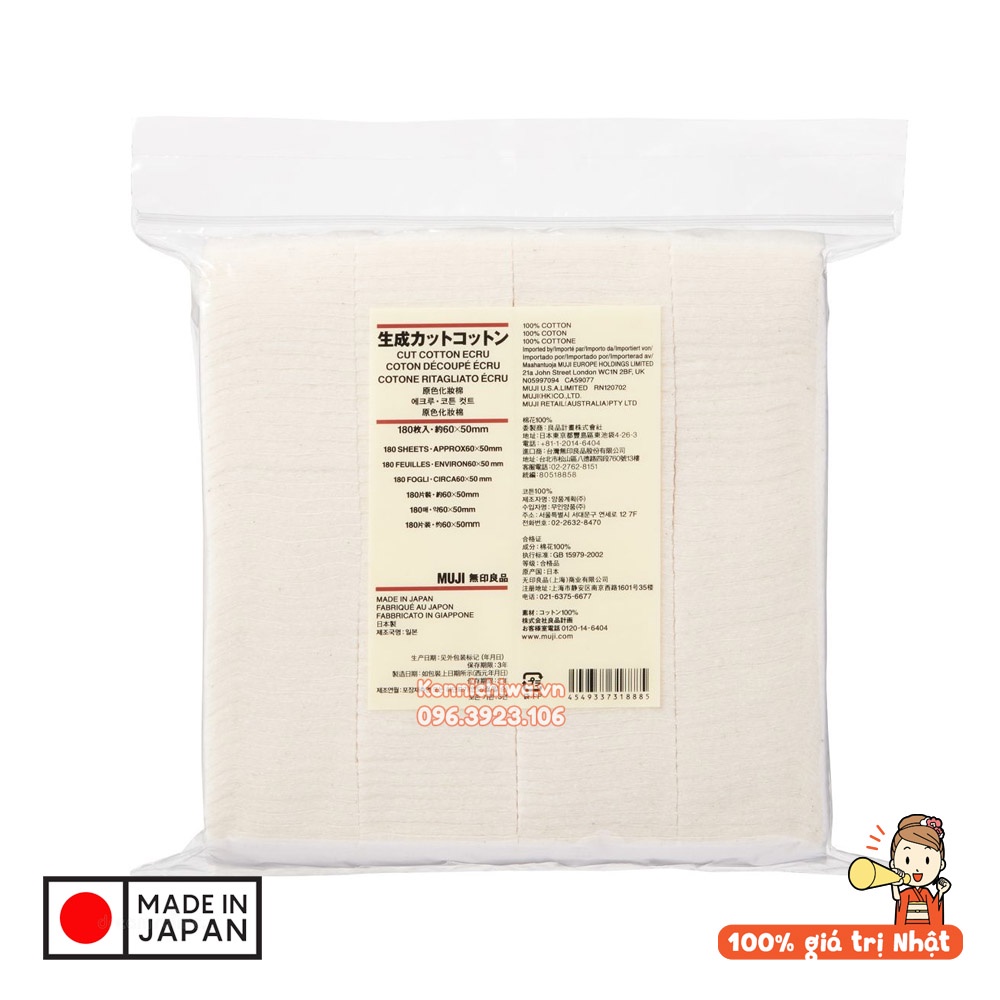 Bông Tẩy Trang MUJI Organic Cotton Pad Nội Địa Nhật Gói 180 Miếng - 4549337318885