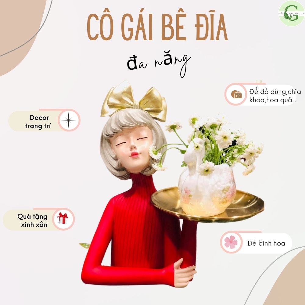 Bình hoa cô gái Gốm Xinh decor Cô gái cắm hoa,ôm hoa Lọ hoa trang trí