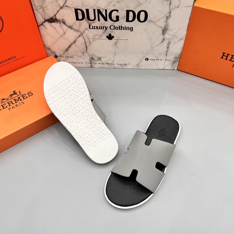 Dép lê nam chữ H quai da đế trắng kèm hộp - Dép lê nam siêu nét