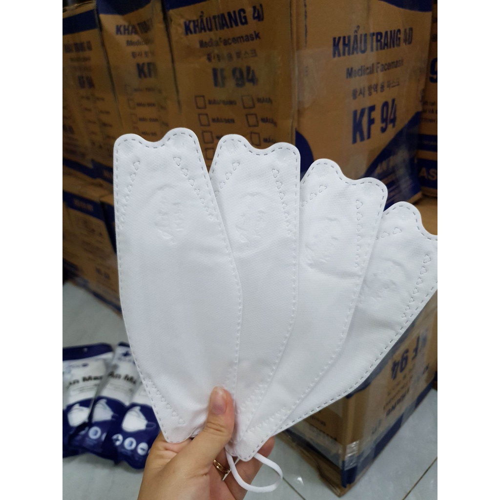 Khẩu trang KF94 4 lớp, hàng mịn, không hôi vải, không xù lông, túi 10 cái màu trắng, xanh, xám, hãng One Mask