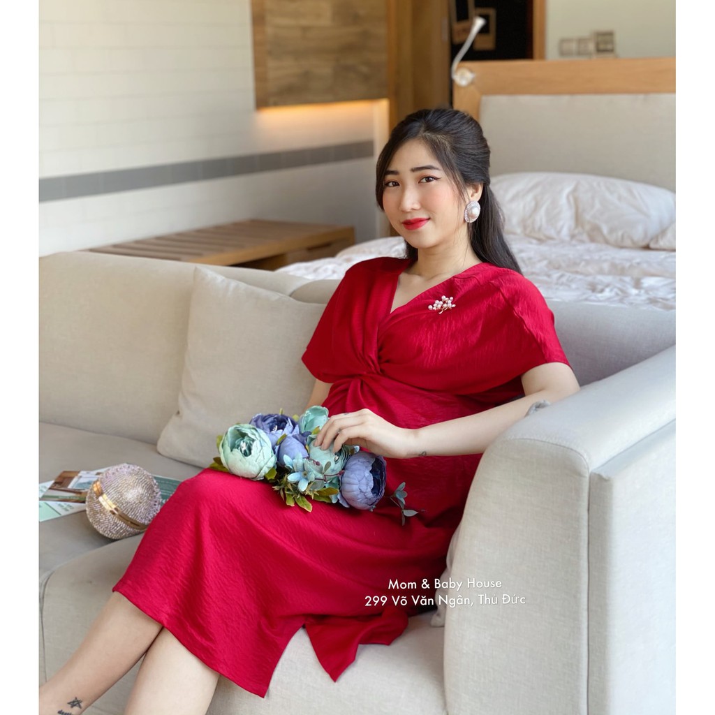 Đầm bầu cát nhung xoắn eo đi tiệc Be a Lady ( tặng kèm ghim cài )