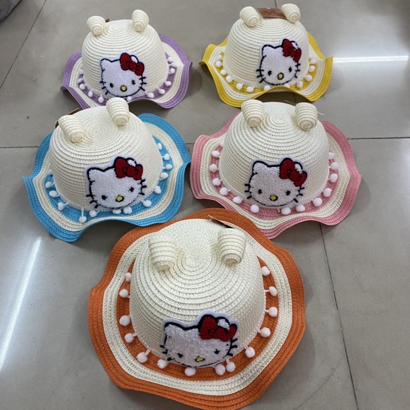 Mũ cói Hello Kitty cho bé gái 2-5 tuổi