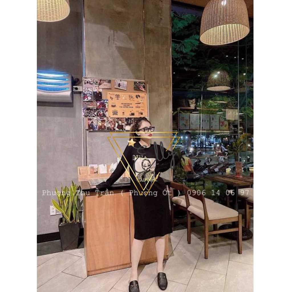 [Mã WAST99 hoàn 12k xu đơn 99k] Váy suông dài tay in hình cô gái dễ thương - bầu bì bon chen thoải mái | BigBuy360 - bigbuy360.vn