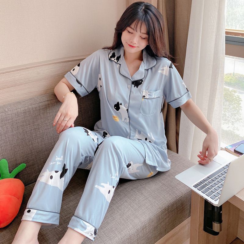 Bộ Đồ Ngủ Pijama Ngắn Tay In Hình Hoạt Hình Dễ Thương Cho Nữ
