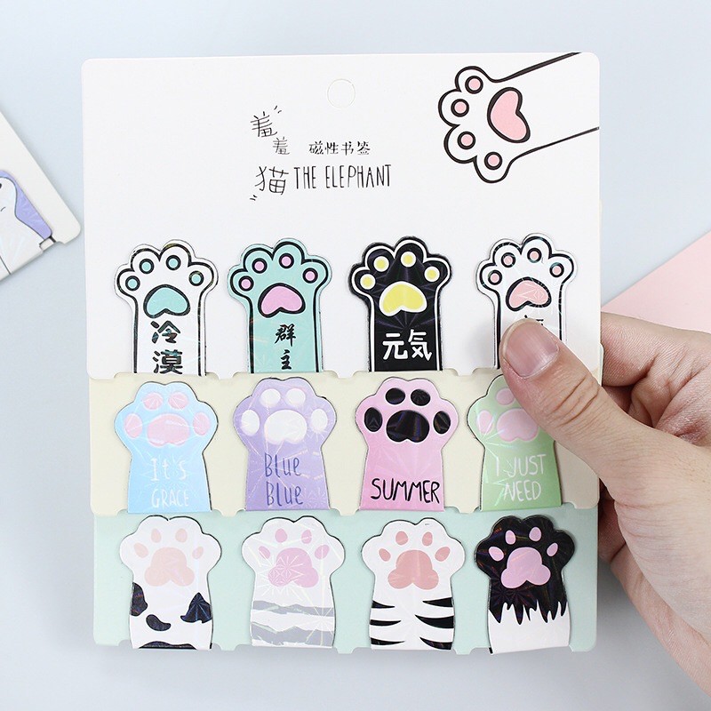 Kẹp bookmark đánh dấu sách hình tay mèo set 4 chiếc dễ thương cute, đồ dùng văn phòng tiện ích