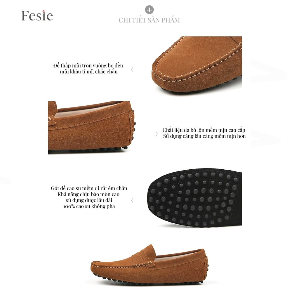 Giày Lười Nam, Giày Mọi Nam Da Bò Lộn Cao Cấp, Màu Đen và Nâu - Fesie Leather Moccasins 🎁