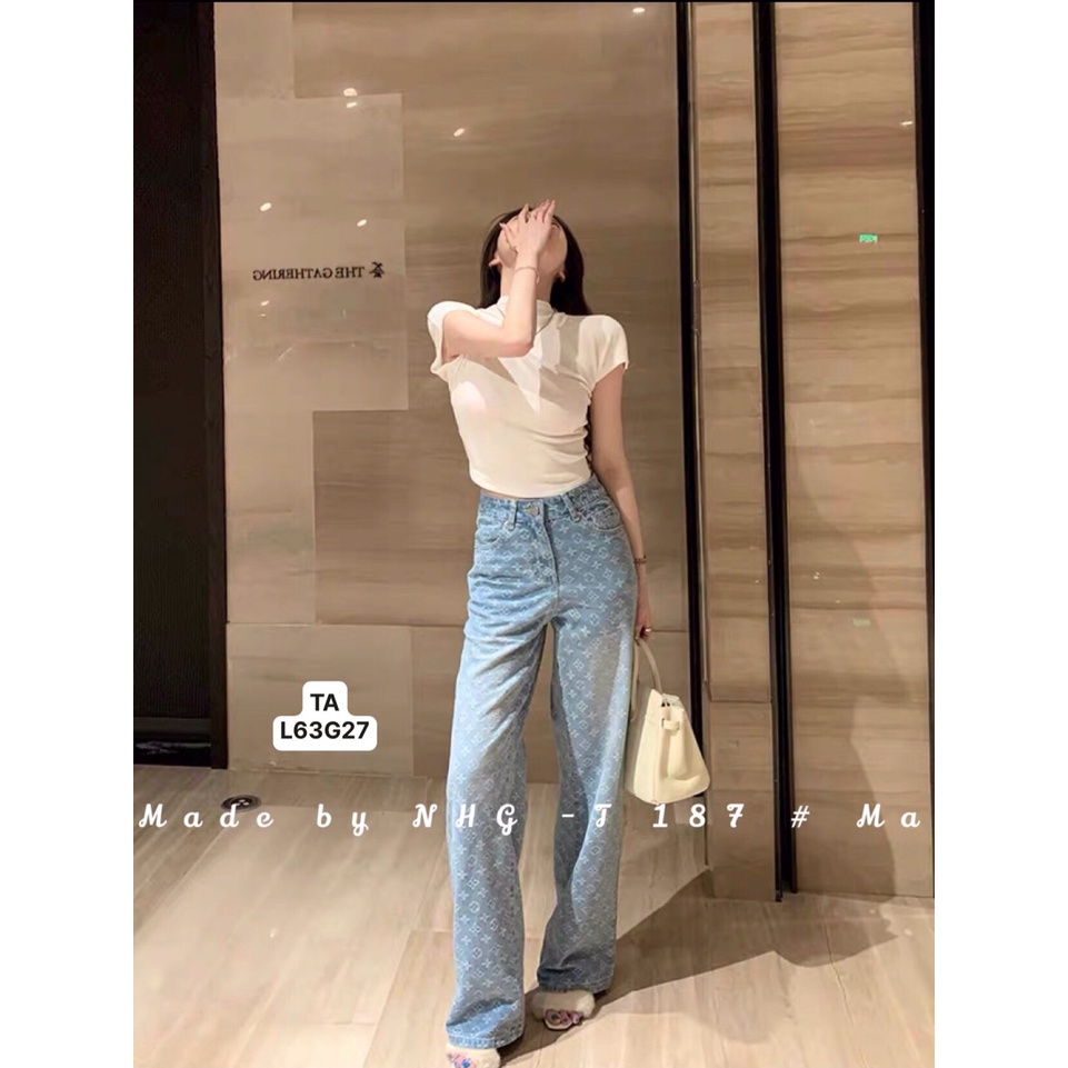 Jeans Lệ Vi tag da mã T 187 Chất jeans dệt hoạ tiết 2 mặt, chất mềm, ko giãn. Khuy, phụ kiện da canvas chuẩn like auth.