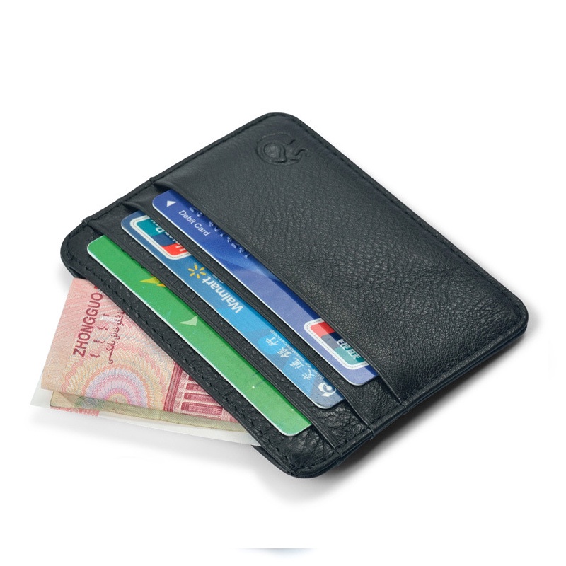 Mới Mỏng Da Thật Chính Hãng Ví Mini Slim Ngân Hàng Thẻ Nam Kinh Doanh Nhỏ ID Dành Cho Người Đàn Ông ví 6 Khe Cắm