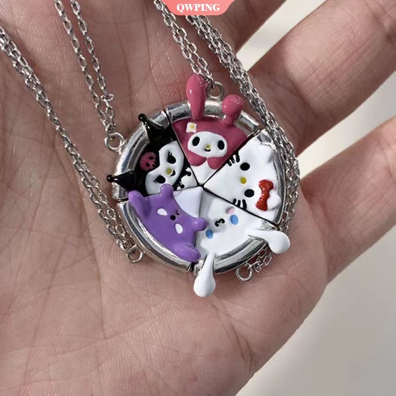 SANRIO 1 Vòng cổ Nam Châm Hút Mặt Hình Bánh Pizza / Kuromi Cinnamonll Anime Sáng Tạo Thích Hợp Làm Quà Tặng Cho Bạn Gái / Cặp Đôi