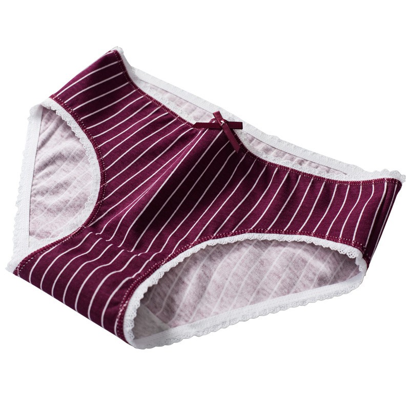 Quần lót cotton tam giác kẻ sọc trang trí nơ thoáng khí cho nữ | BigBuy360 - bigbuy360.vn