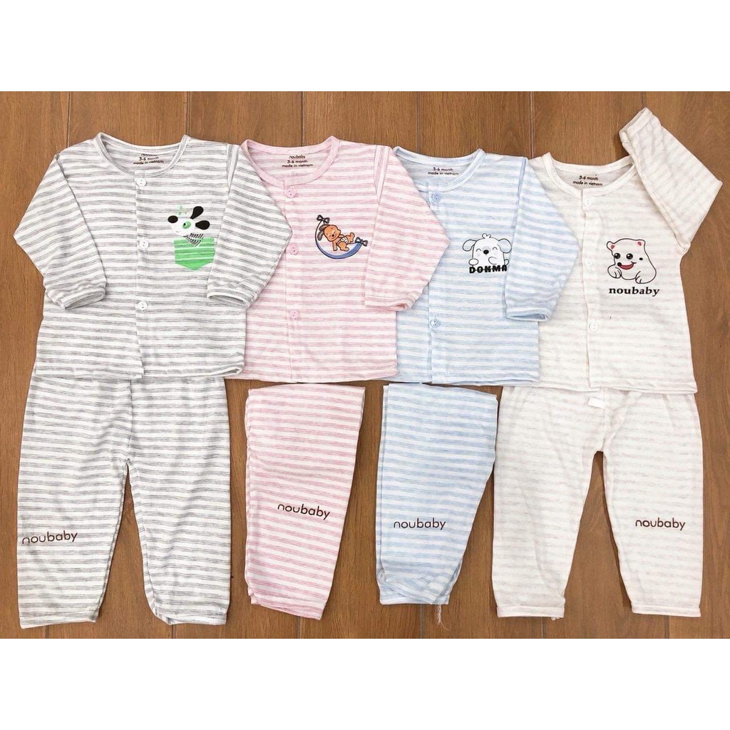 Bộ dài tay cài cúc noubaby cho bé, mẫu kẻ [FREESHIP] chất liệu cotton, hàng chuẩn in mác dập