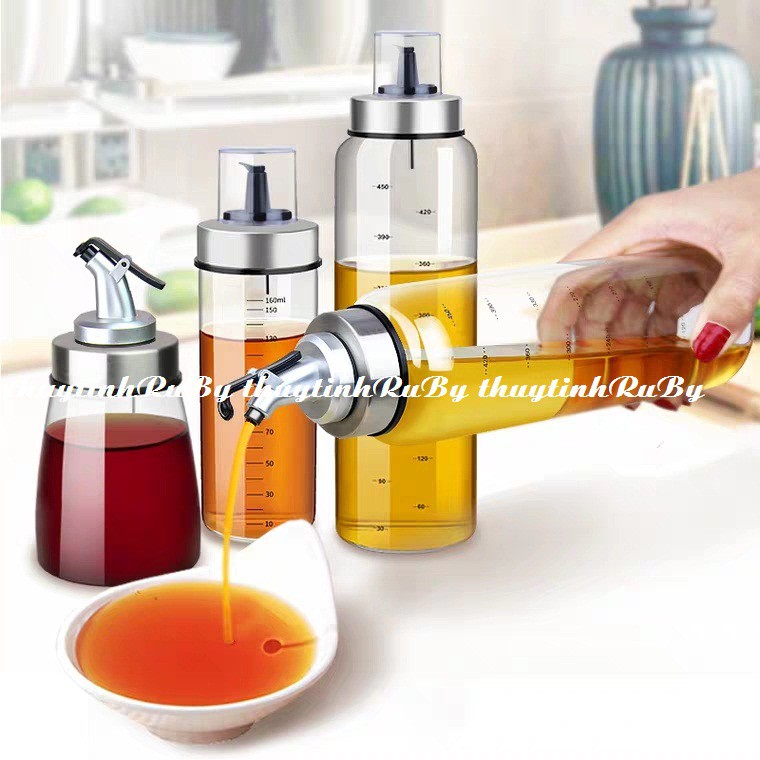 Combo 2 Chai Thủy Tinh Đựng Thực Phẩm 500ml, chai đựng gia vị, chai lọ Chiết Rót Dầu có vạch chia