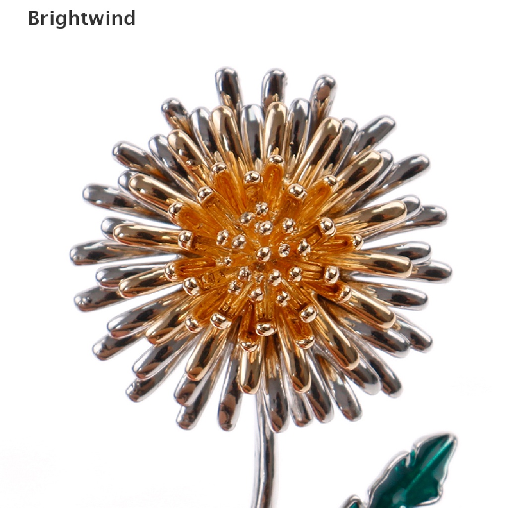 [Brightwind] Green Leaf Yellow Dandelion Flower Enamel Brooches Plants Brooch Pins Party Gift Hot Sell