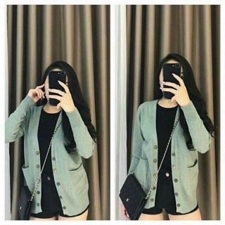 Áo len cadigan lông thỏ cúc gỗ