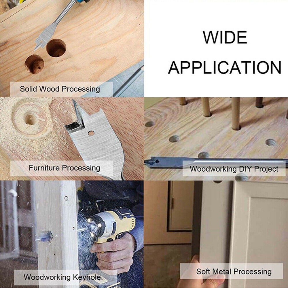 6 Mũi khoan lục giác DIYMORE lưỡi phẳng phủ titan chuyên dụng cho khoan gỗ
