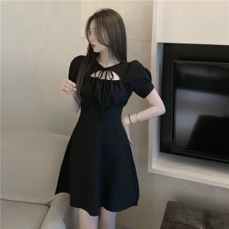 Váy Tiểu Thư Dáng Xoè Cổ Vuông Siêu Xinh - Đầm Nữ Hot Trend 2 Màu Đen Trắng Basic Có Khoá Kéo Sau