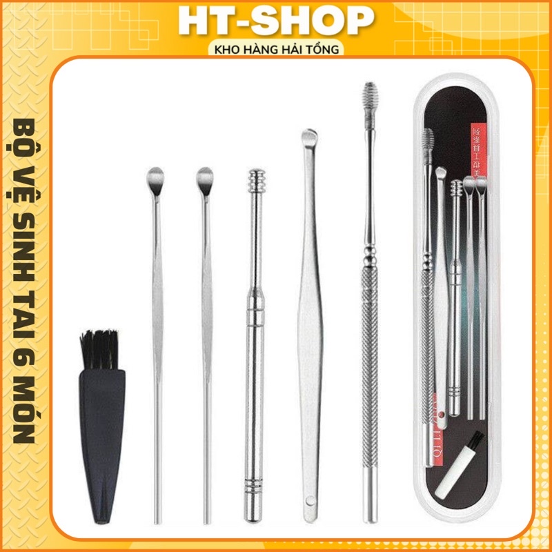 Bộ Dụng Cụ Ngoáy Tai 6 Món - Bộ Lấy Ráy Tai Thép Không Gỉ Làm Sạch Tai Hiệu Quả