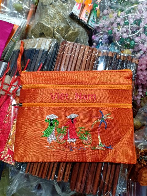 Ví tiền 3 dây kéo thêu cô gái