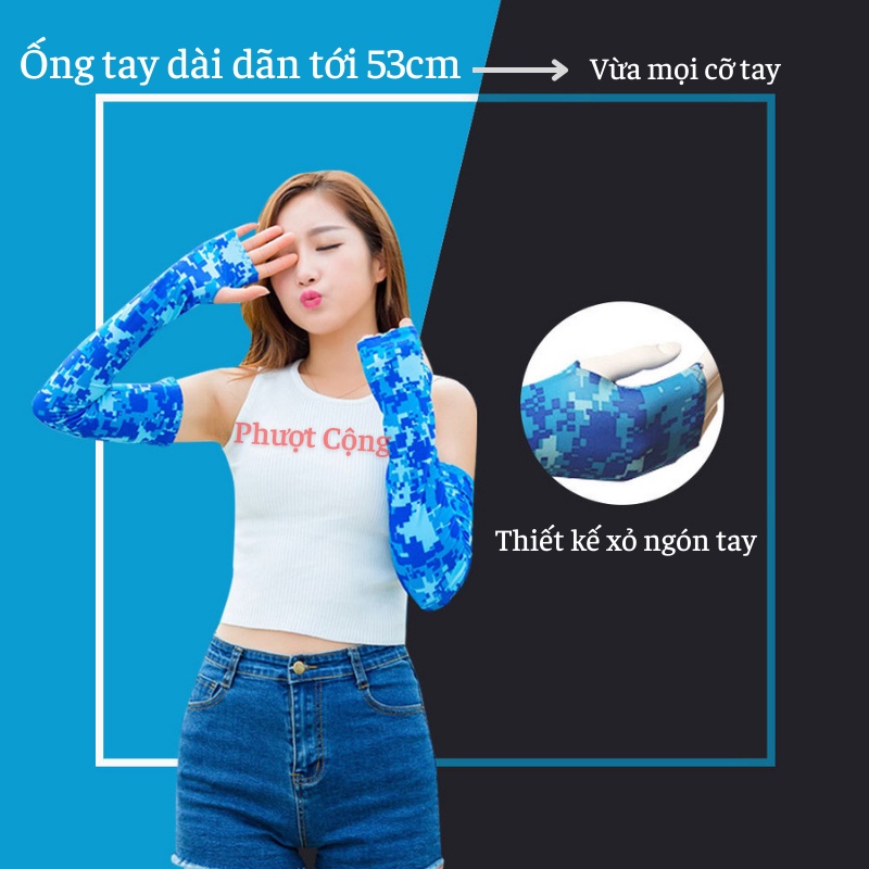 Bao Tay Dài Chống Nắng Nam Nữ Hicool Xỏ Hở Ngón Chống Tia UV Mùa Hè Có Vân Chống Trượt