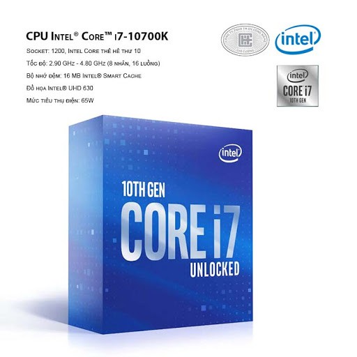 Intel Core i7 10700K (Up to 5.1Ghz/ 16Mb cache) - Nguyên seal Full Box nhập khẩu - Bảo hành 36 Tháng