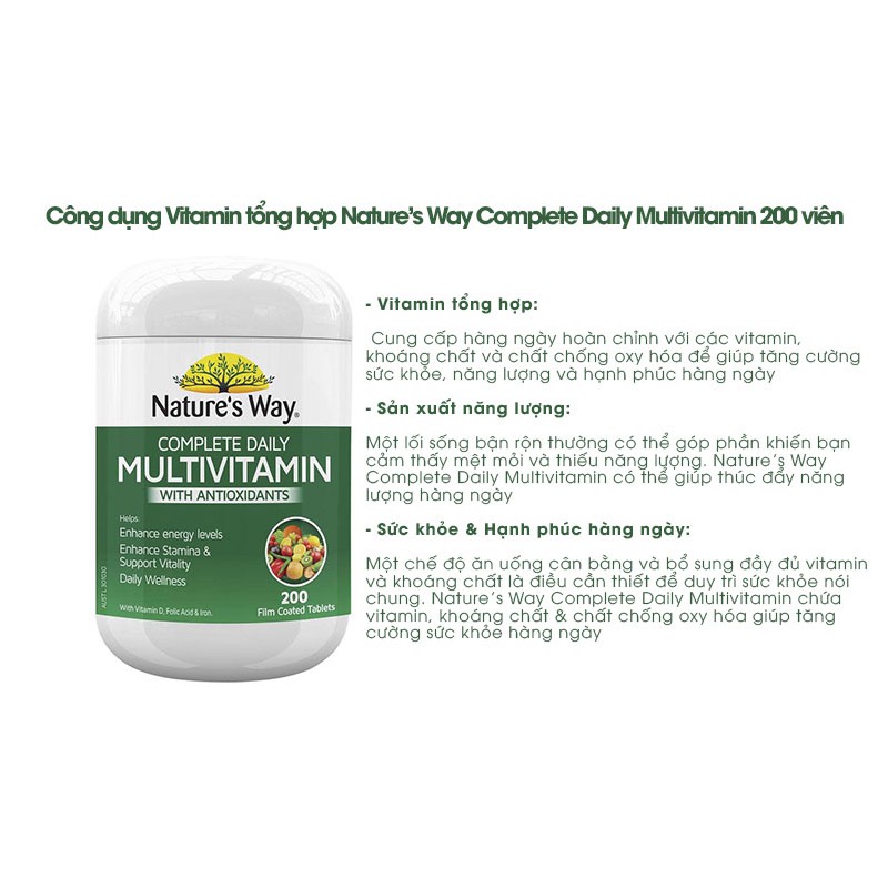 Vitamin Tổng Hợp Tảo Biển Nature’s Way Complete Daily Multivitamin 200 Viên