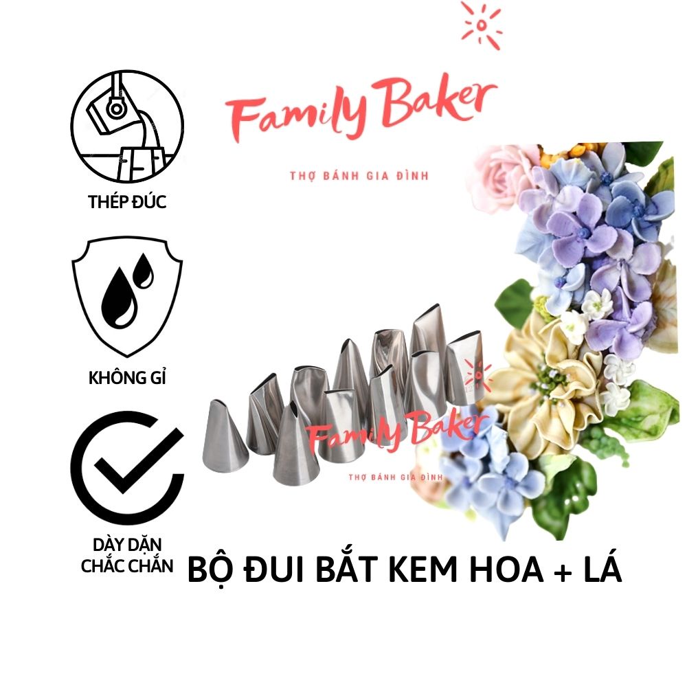 Bộ đui bắt lá, bộ đuôi bắt cánh hoa hồng trang trí bánh sinh nhật nhiều mẫu, hàng đúc liền khối, thép không gỉ
