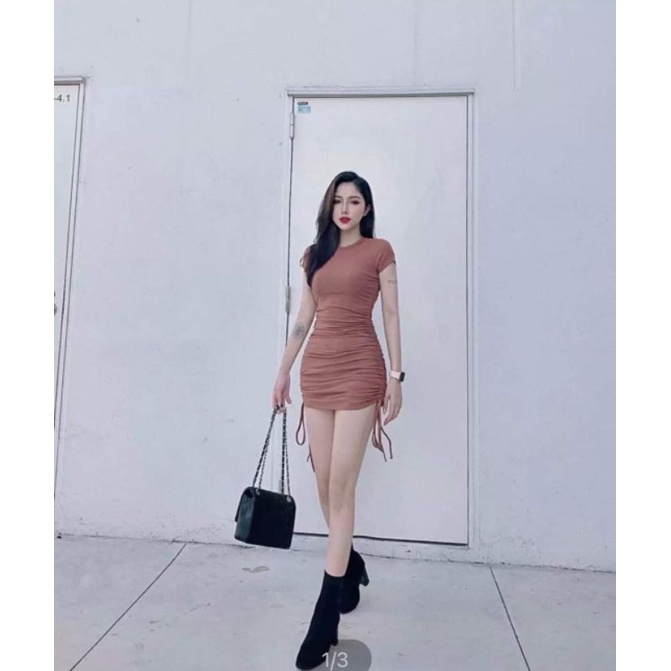 Váy ôm body dây rút sườn cổ tròn
