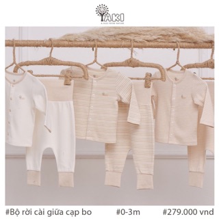 [Yaki Organic] - Bộ dài tay cạp bo sơ sinh cotton hữu cơ cao cấp