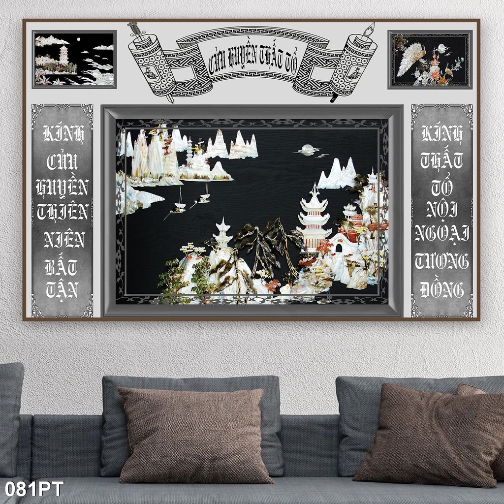Tranh Dán Tường 3D Cửu Huyền Thất Tổ Vải Lụa 3D Cao Cấp