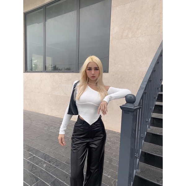 Set katy top và quần dài da vân trơn