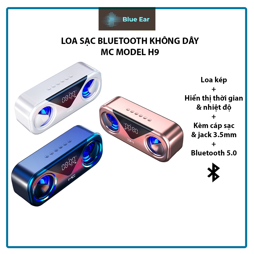 Loa Bluetooth Không Dây H9, Loa Kép, Hiển Thị Nhiệt Độ, Loa Nghe Nhạc Siêu Trầm