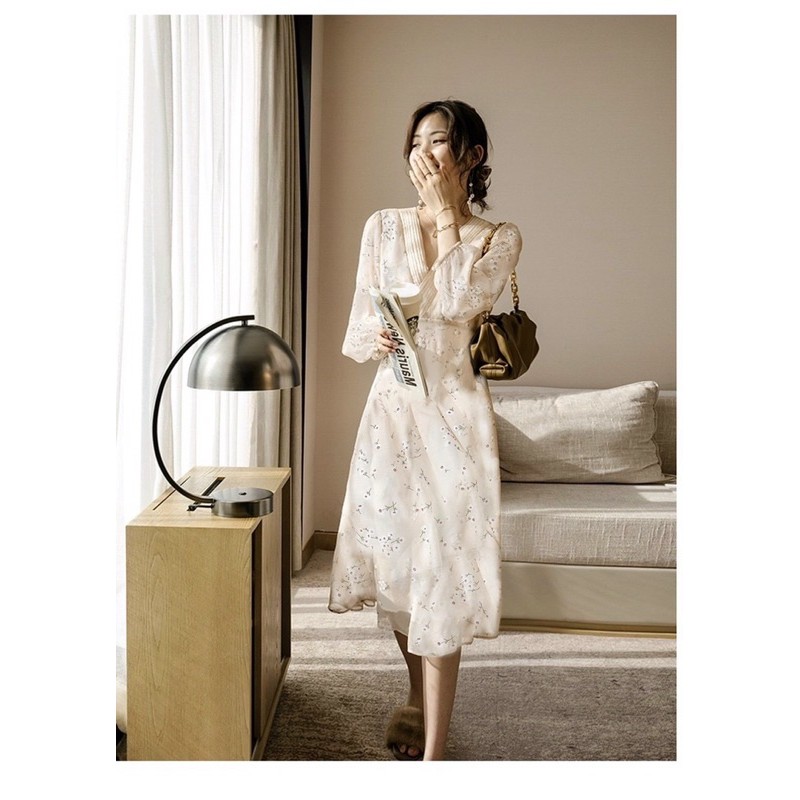 Đầm hoa nhí dự tiệc siêu sang-Freeship-đầm hoa vintage siêu xinh