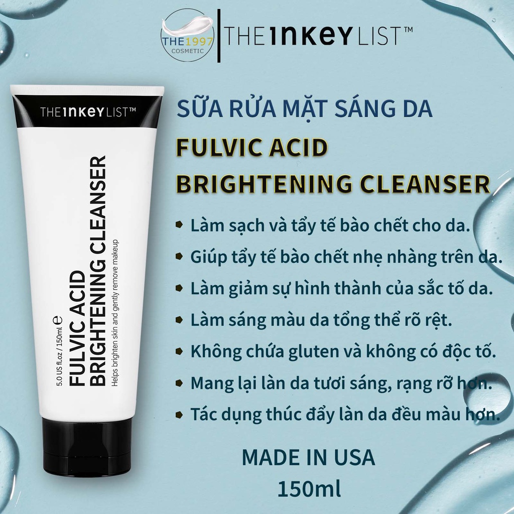 Sữa Rửa Mặt Sáng Da The Inkey List Fulvic Acid Brightening Cleanser 150ml
