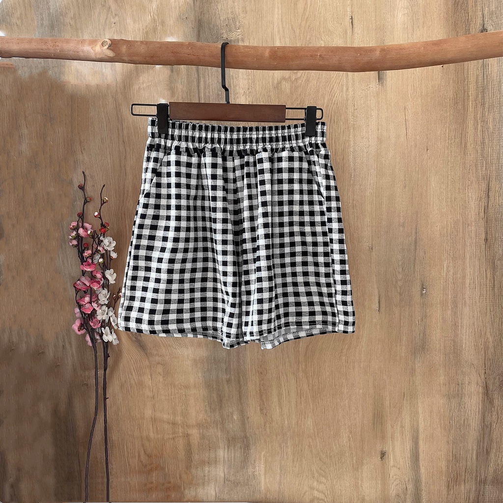 Summer Loose Casual Shorts Plus Size Women's Pants New Cotton Plaid Wide-leg Pants