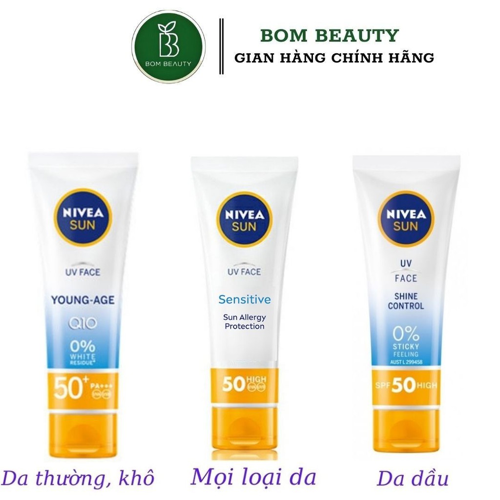 Kem chống nắng Nivea : Soothing Sensitive, Young age, Shin control SPF 50